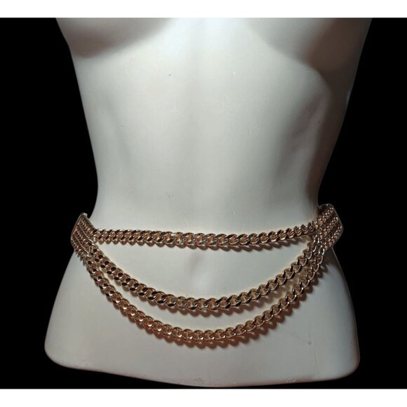 Stretch Belt Triple Gold Tone Curb Chain Waist Jewelry Heavy Club Style for 28\